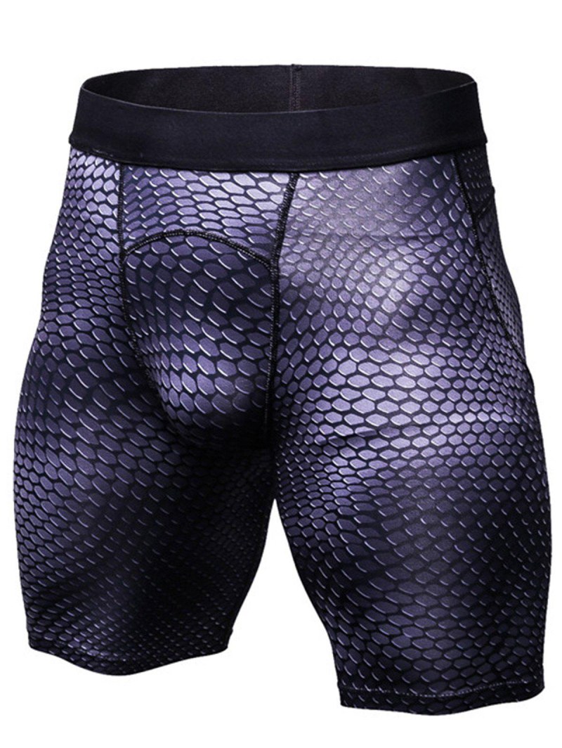 3d Geometric Print Fitted Gym Shorts