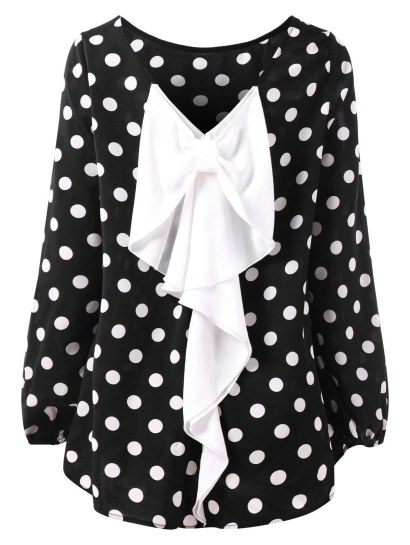 Back Bowknot Polka Dot Blouse