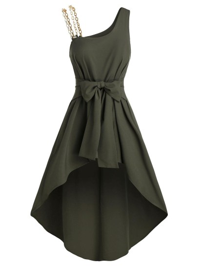 Chain Strap Knotted High Low Tank Top