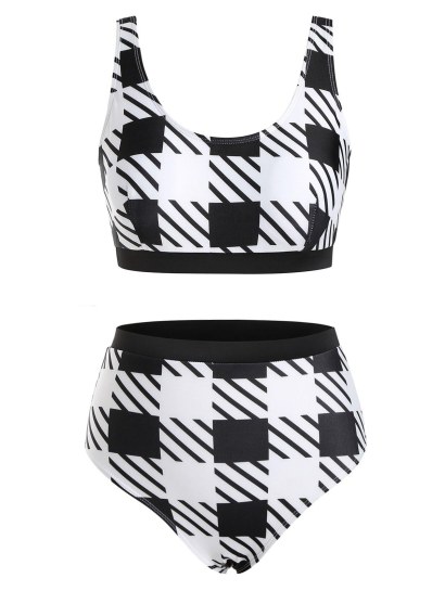Checkered High Rise Tank Bikini Swimwear