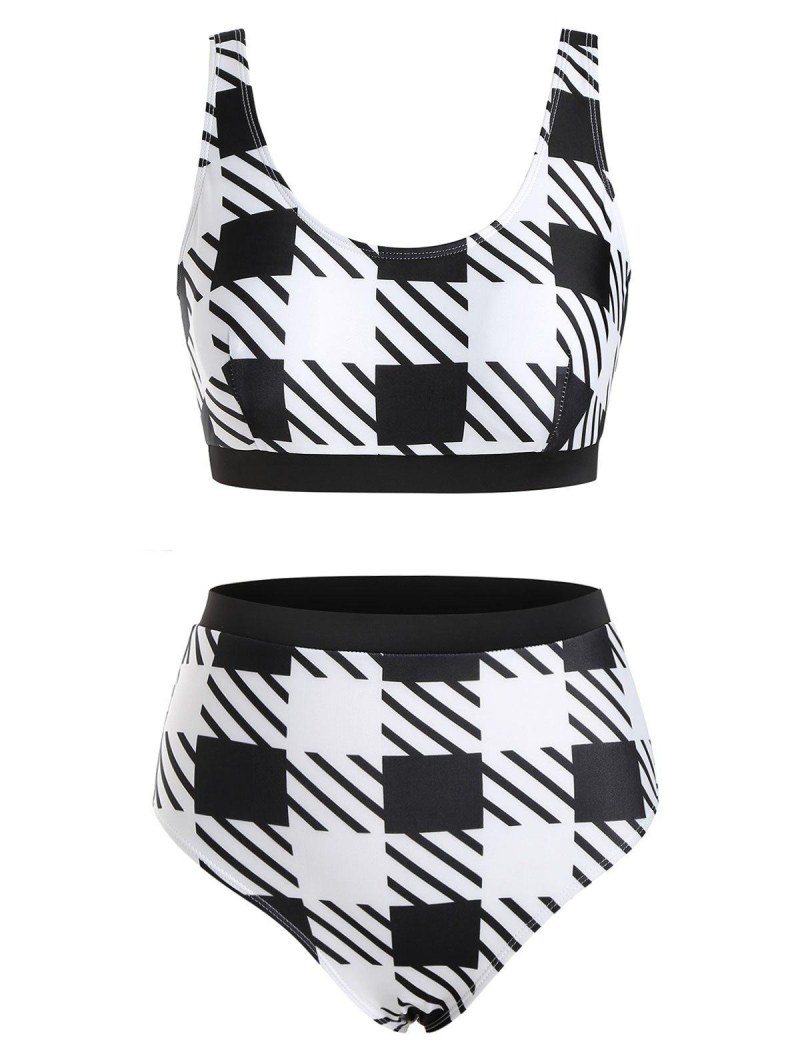 Checkered High Rise Tank Bikini Swimwear