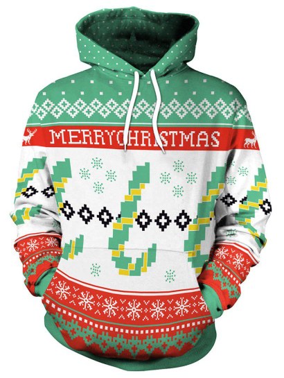 Christmas Letter Print Long Sleeve Hoodie