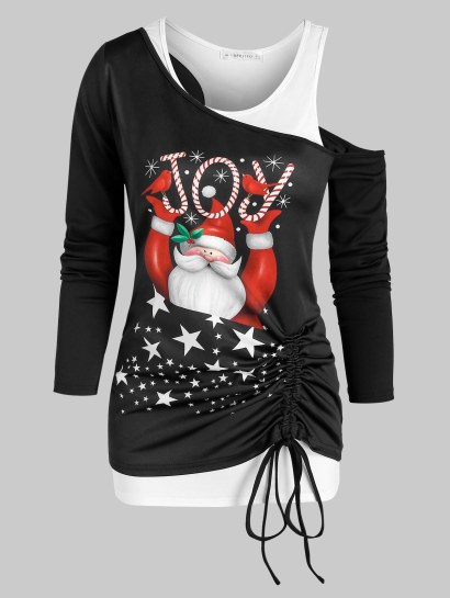 Christmas Santa Claus Print Cinched T Shirt And Racerback Tank Top