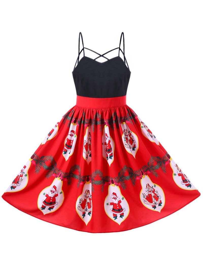 Christmas Santa Claus Strappy 50s Swing Dress