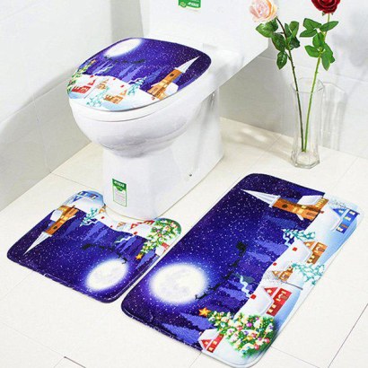 Christmas Toilet Rug Castle Printed Mat 3 Pcs