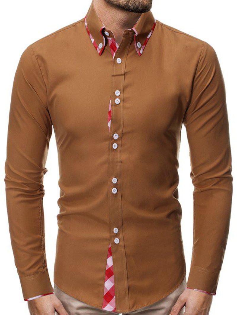 Color Block Decoration Button Up Shirt