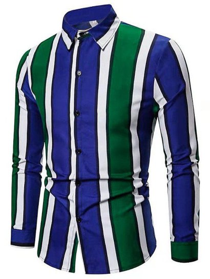 Color-blocking Striped Long Sleeve Casual Shirt