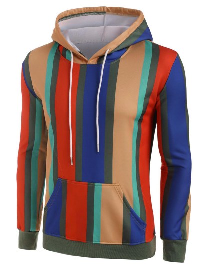 Colorful Striped Fleece Lined Front Pocket Hoodie