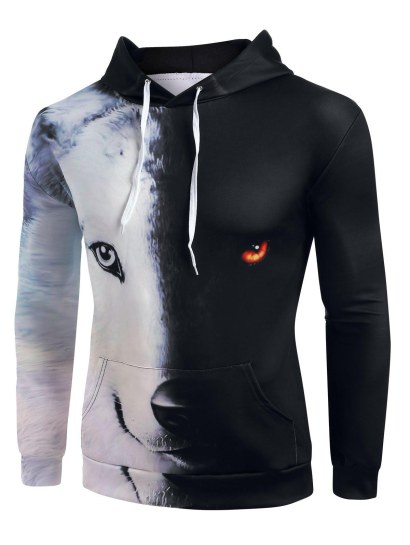 Contrast Animal Print Kangaroo Pocket Hoodie