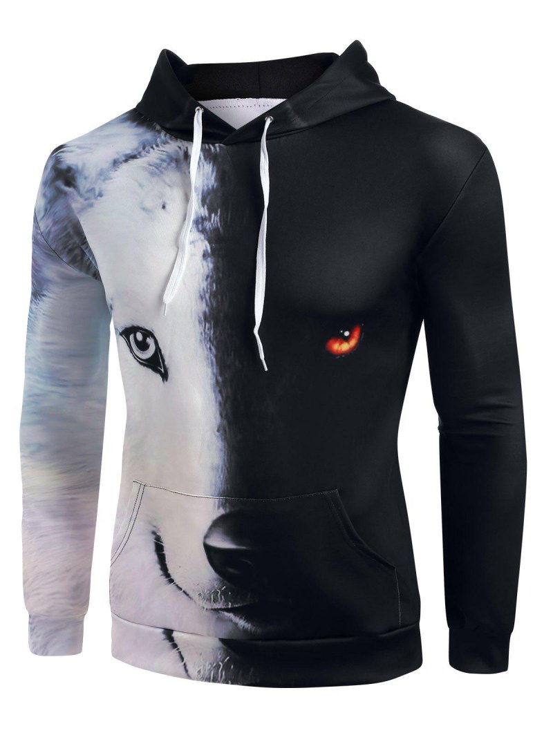 Contrast Animal Print Kangaroo Pocket Hoodie