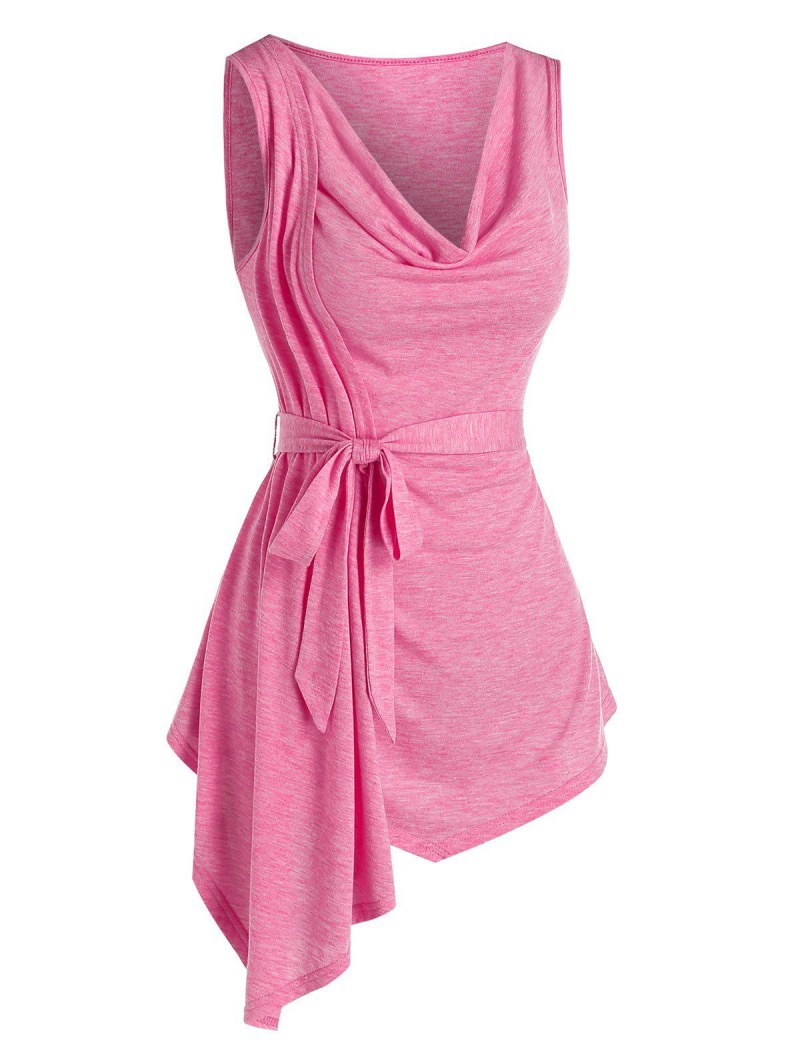 Cowl Neck Belted Irregular Tank Top