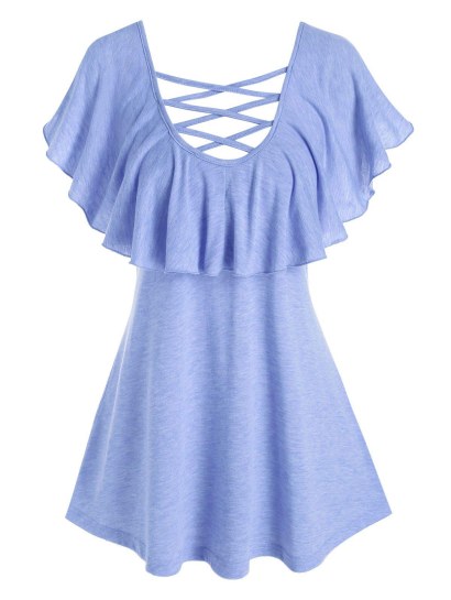 Criss-cross Flounced Heathered T-shirt