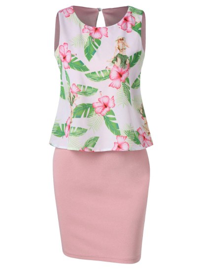Double Layer Tropical Print Dress