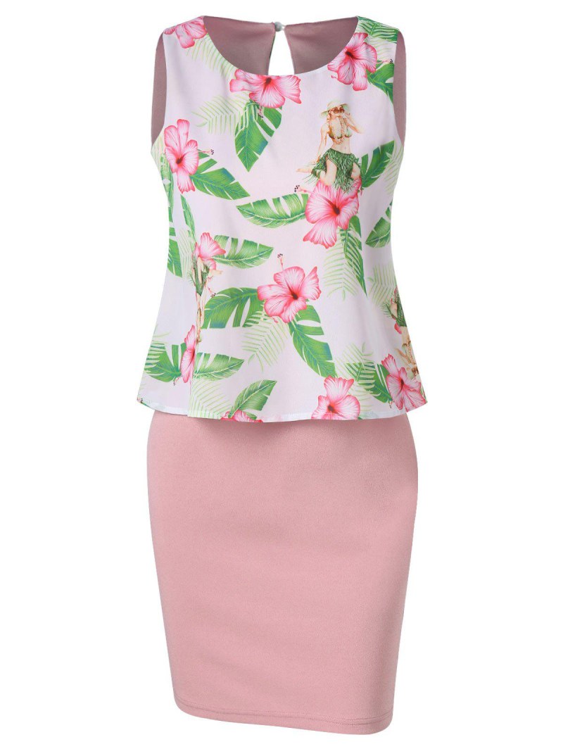 Double Layer Tropical Print Dress