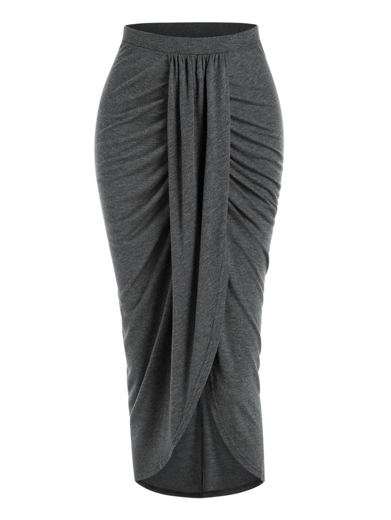 Draped Slit Front Bodycon Skirt
