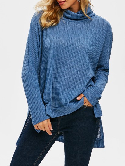 Drop Shoulder Dip Hem Slit Oversize Knitwear