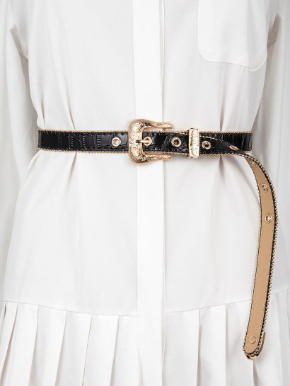 Engraved Buckle Embossed Faux Leather Belt