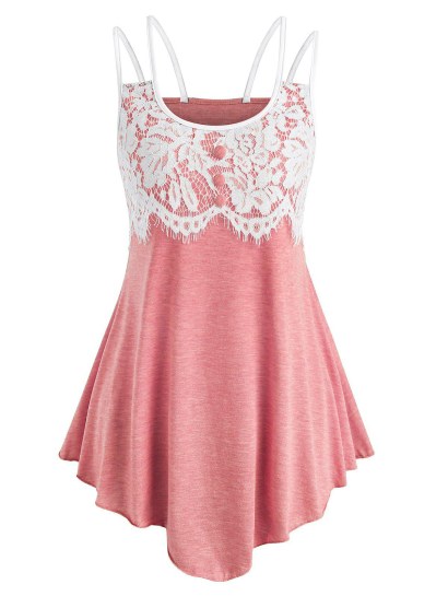 Eyelash Lace Insert Dual Strap Asymmetrical Tank Top