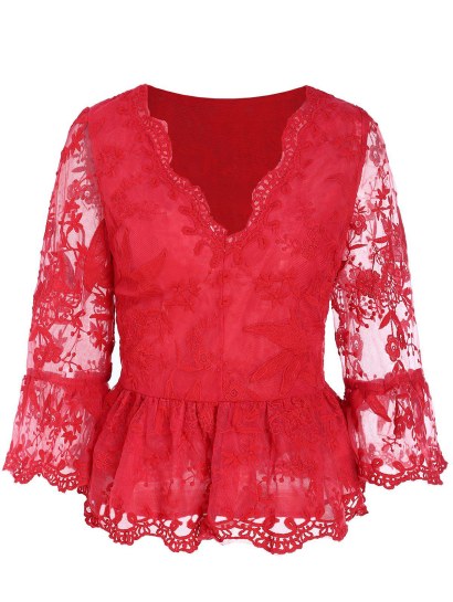 Flare Sleeve Plunge Lace Blouse