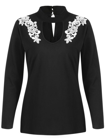 Floral Applique Cut Out Full Sleeve T-shirt