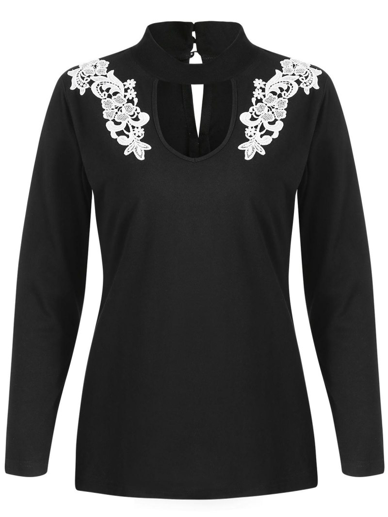 Floral Applique Cut Out Full Sleeve T-shirt