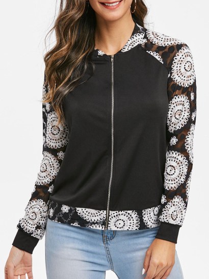 Floral Print Raglan Sleeve Zippered Coat