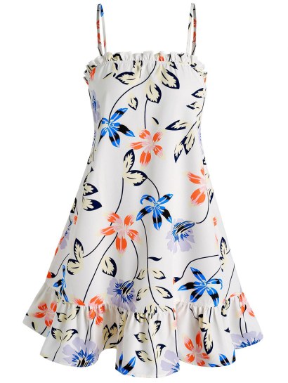 Flower And Leaves Print Flounced Cami Dress