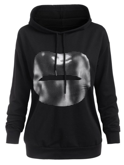 Foil Dot Lip Print Pullover Hoodie