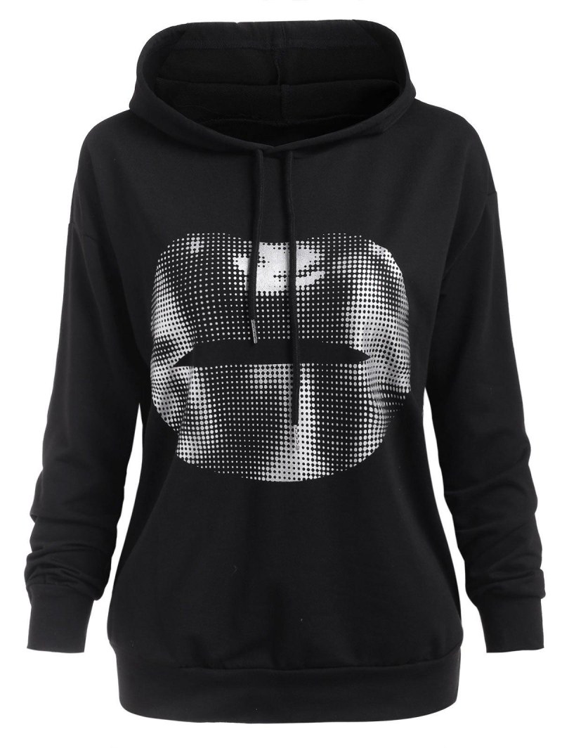 Foil Dot Lip Print Pullover Hoodie