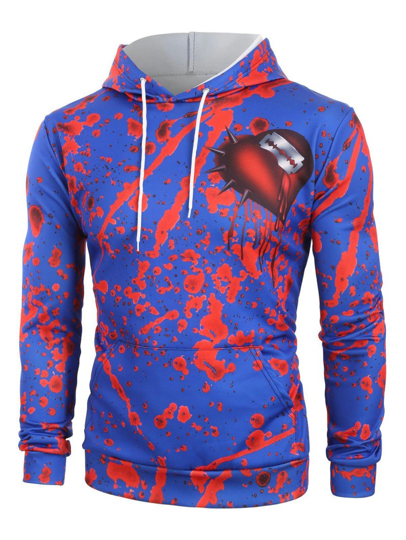 Halloween Blood Cut Heart Print Front Pocket Hoodie