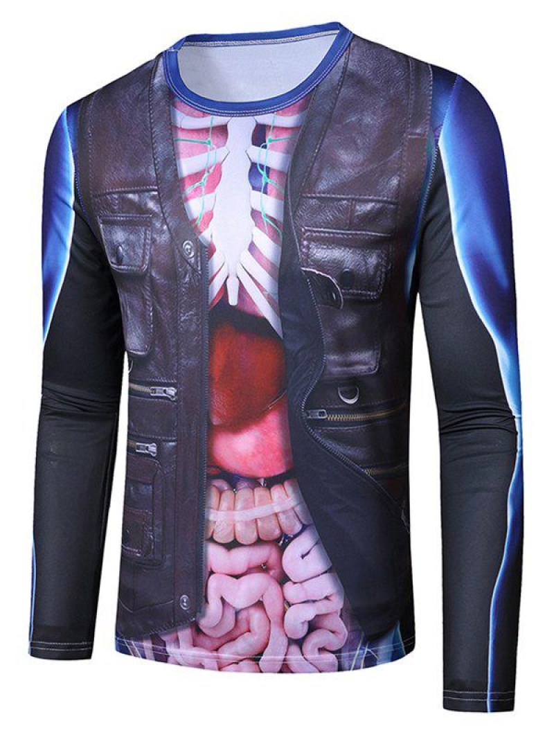 Halloween Internal Organs Faux Suit Print Crew Neck T Shirt