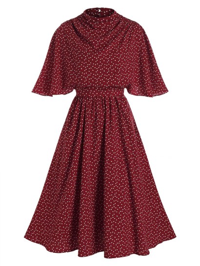 Heart Print Belted Butterfly Sleeve Dress