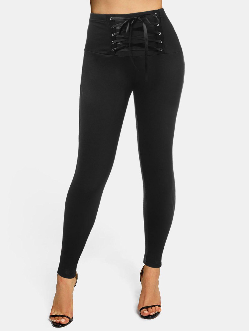 High Waisted Lace-up Skinny Leggings
