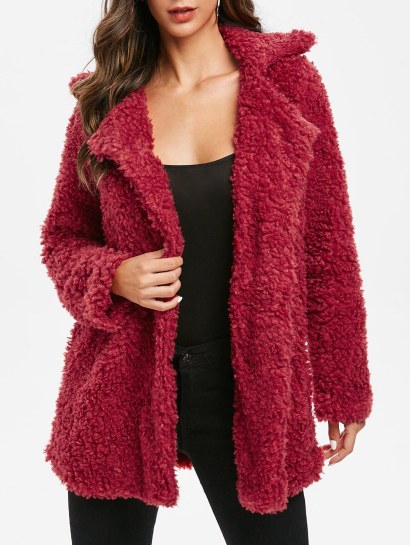 Invisible Button Solid Faux Fur Coat