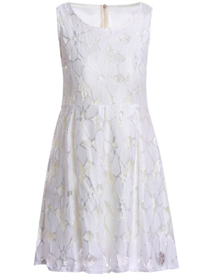 Jacquard Pleated Sleeveless Lace Dress