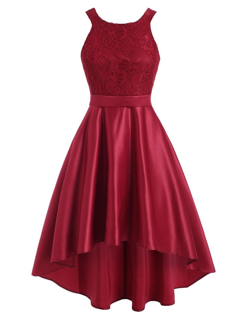 Lace Insert Sleeveless Dip Hem Dress