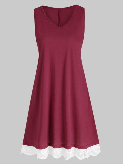 Lace Scalloped Hem Casual Tank Dress