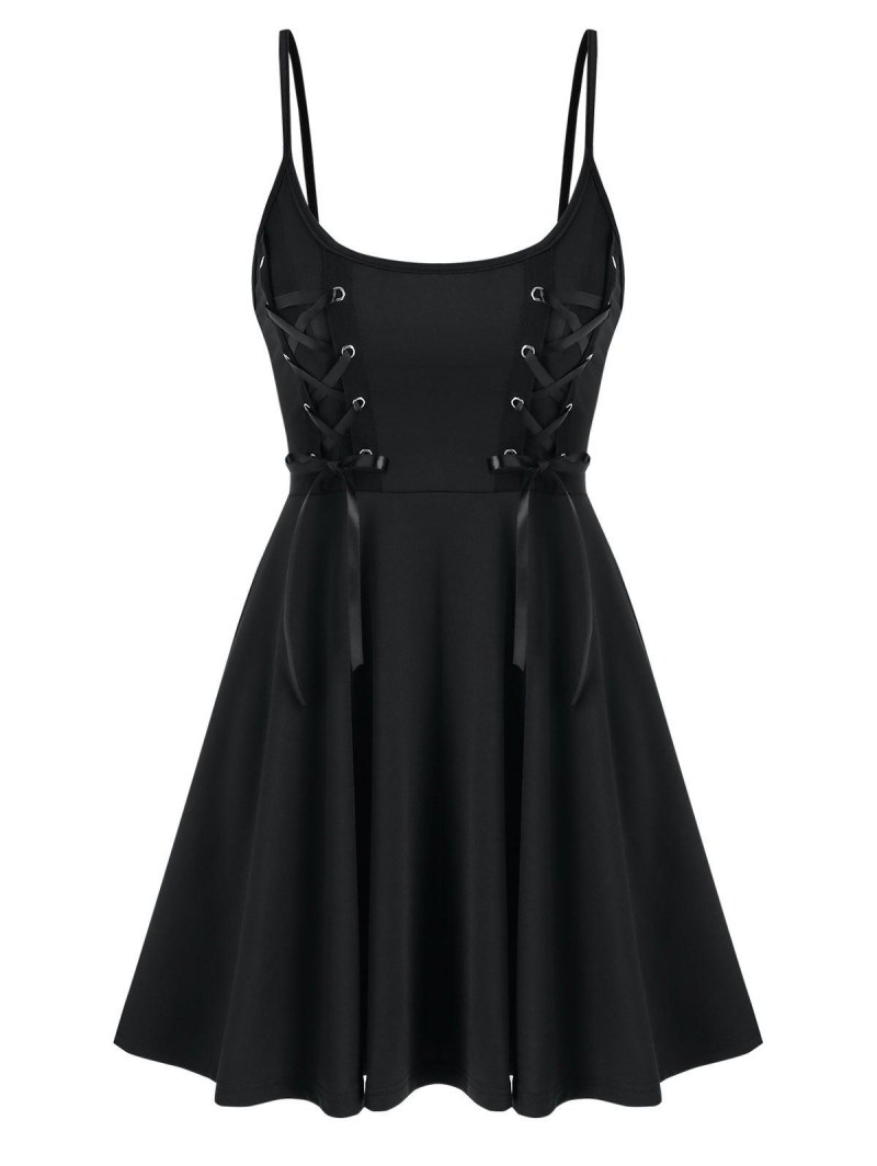Lace-up Spaghetti Strap Flare Dress