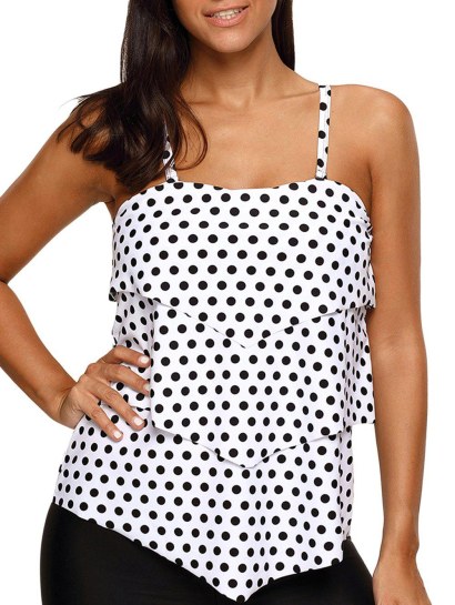 Layered Polka Dot Padded Tankini Swim Top
