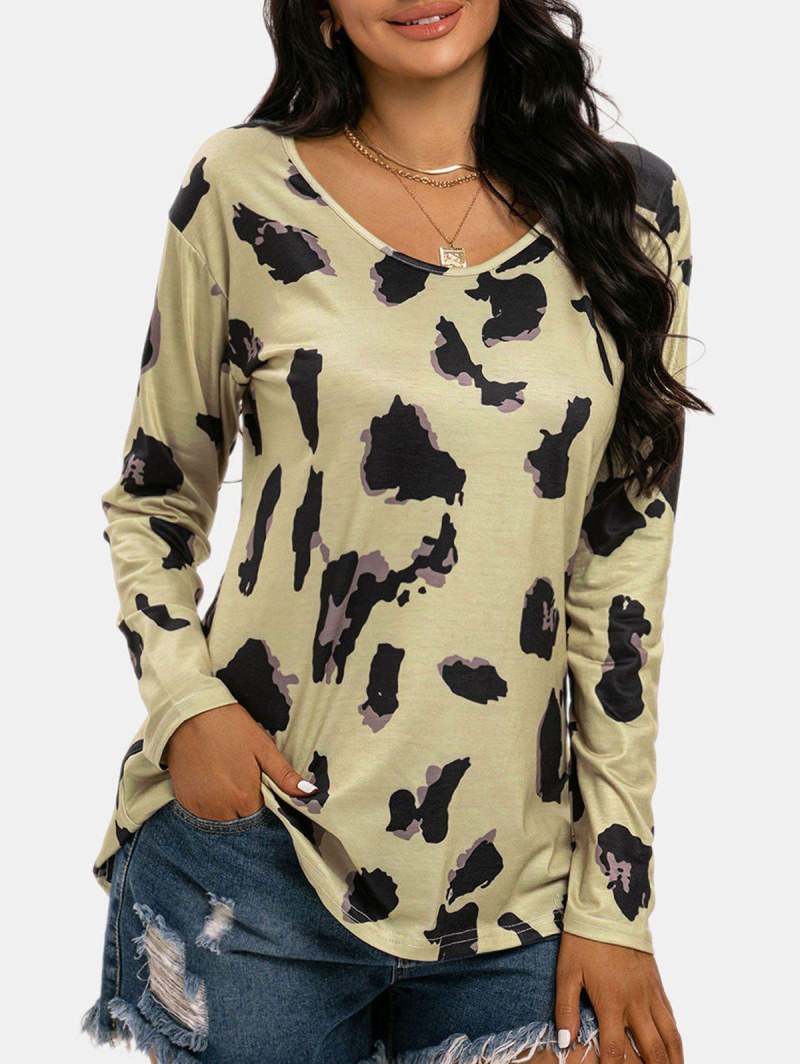 Leopard Scoop Neck Long Sleeve T-shirt