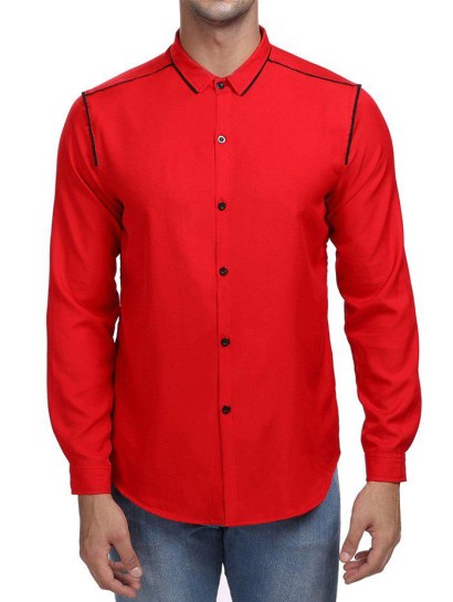 Line Print Contrast Color Long Sleeve Shirt