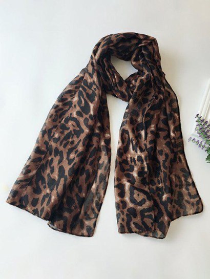 Long Leopard Pattern Voile Scarf
