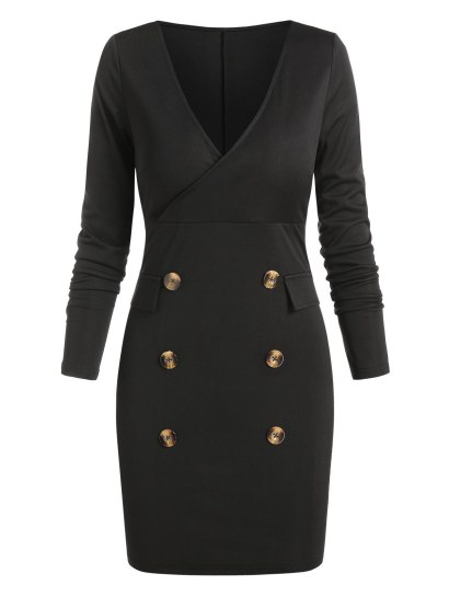 Mock Button Long Sleeve Sheath Dress