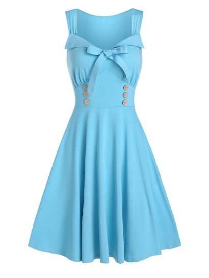 Mock Button Sweetheart Neck Sleeveless Mini Dress