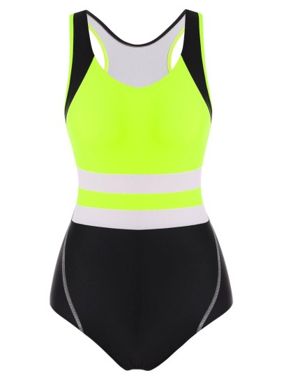 Neon Colorblock Racerback Cutout One-piece Swimsuit