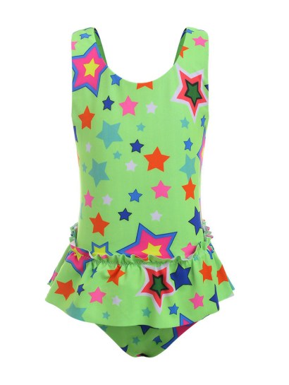 Neon Star Print Girls Peplum One-piece Swimsuit