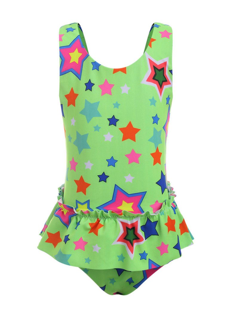 Neon Star Print Girls Peplum One-piece Swimsuit