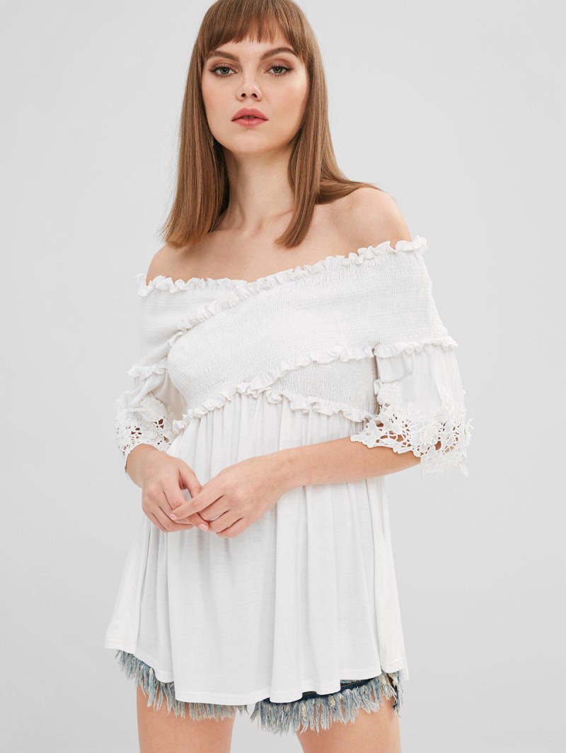 Off Shoulder Appliques Criss Cross Ruched T-shirt