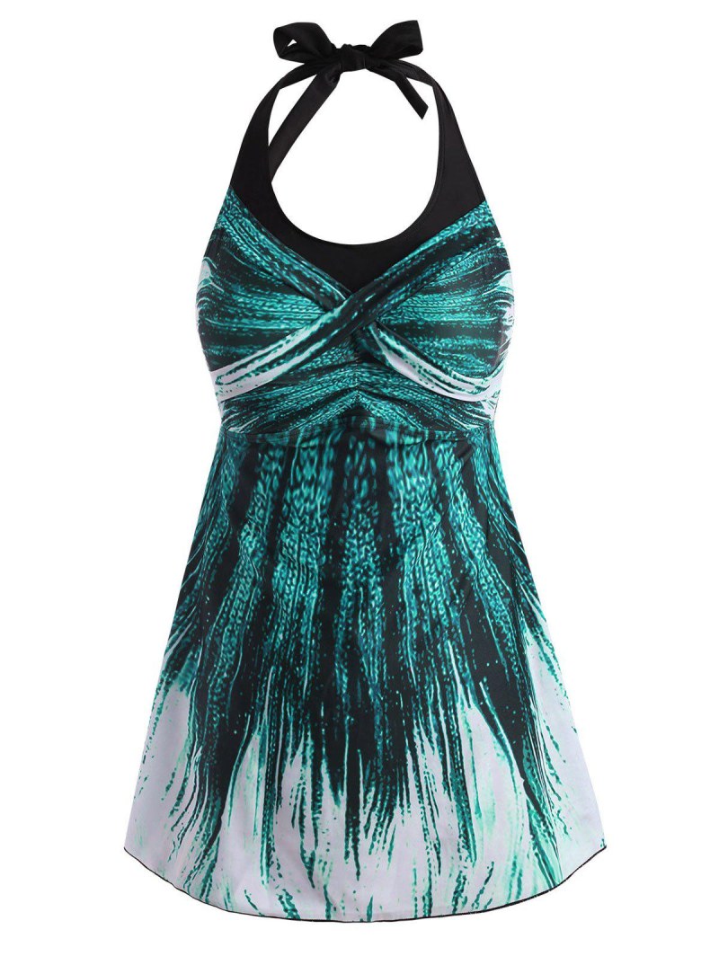 Ombre Halter Twisted Backless Tankini Swimwear