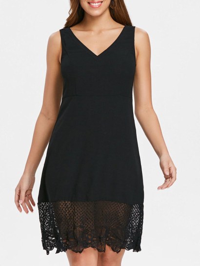 Open Back Lace Insert V Neck Dress